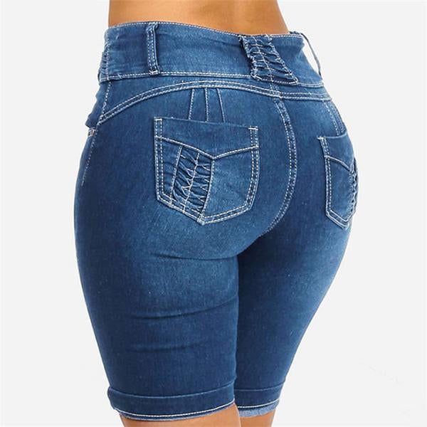 Women's Mid Rise Button-Up Stretch Denim Shorts - Clearance Sale
