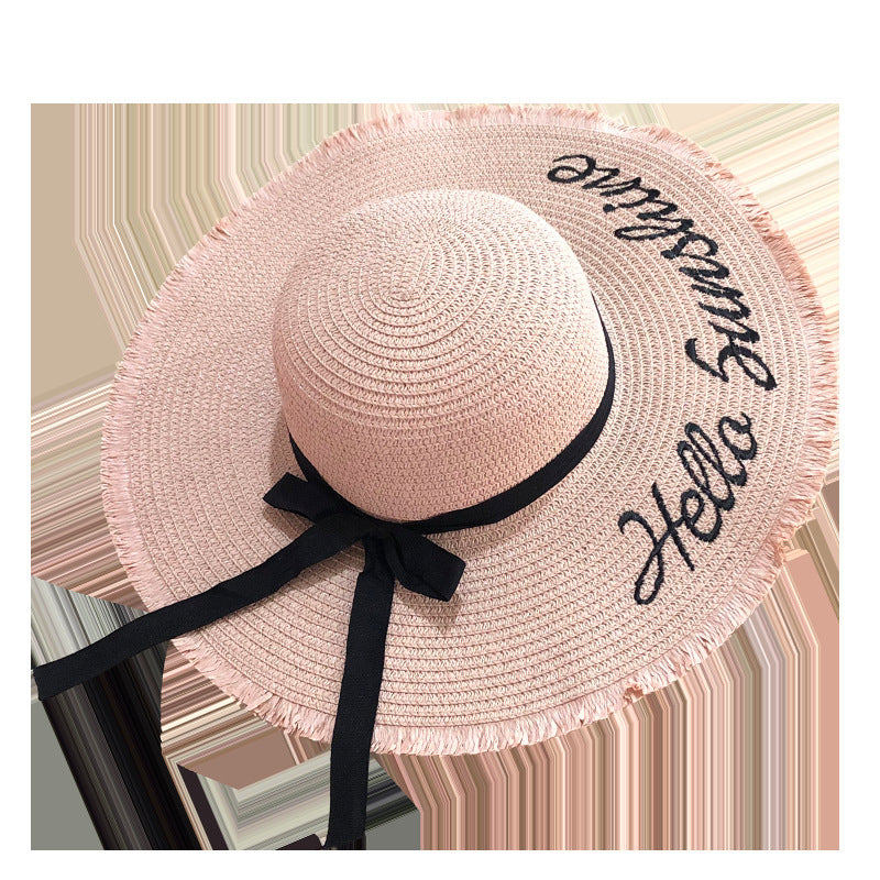 Lace Up Large Brim Straw Hat for Women - Perfect Beach Cap