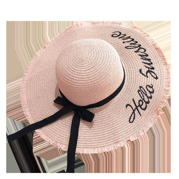 Lace Up Large Brim Straw Hat for Women - Perfect Beach Cap