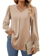 Women's Versatile V-Neck Pleated Top