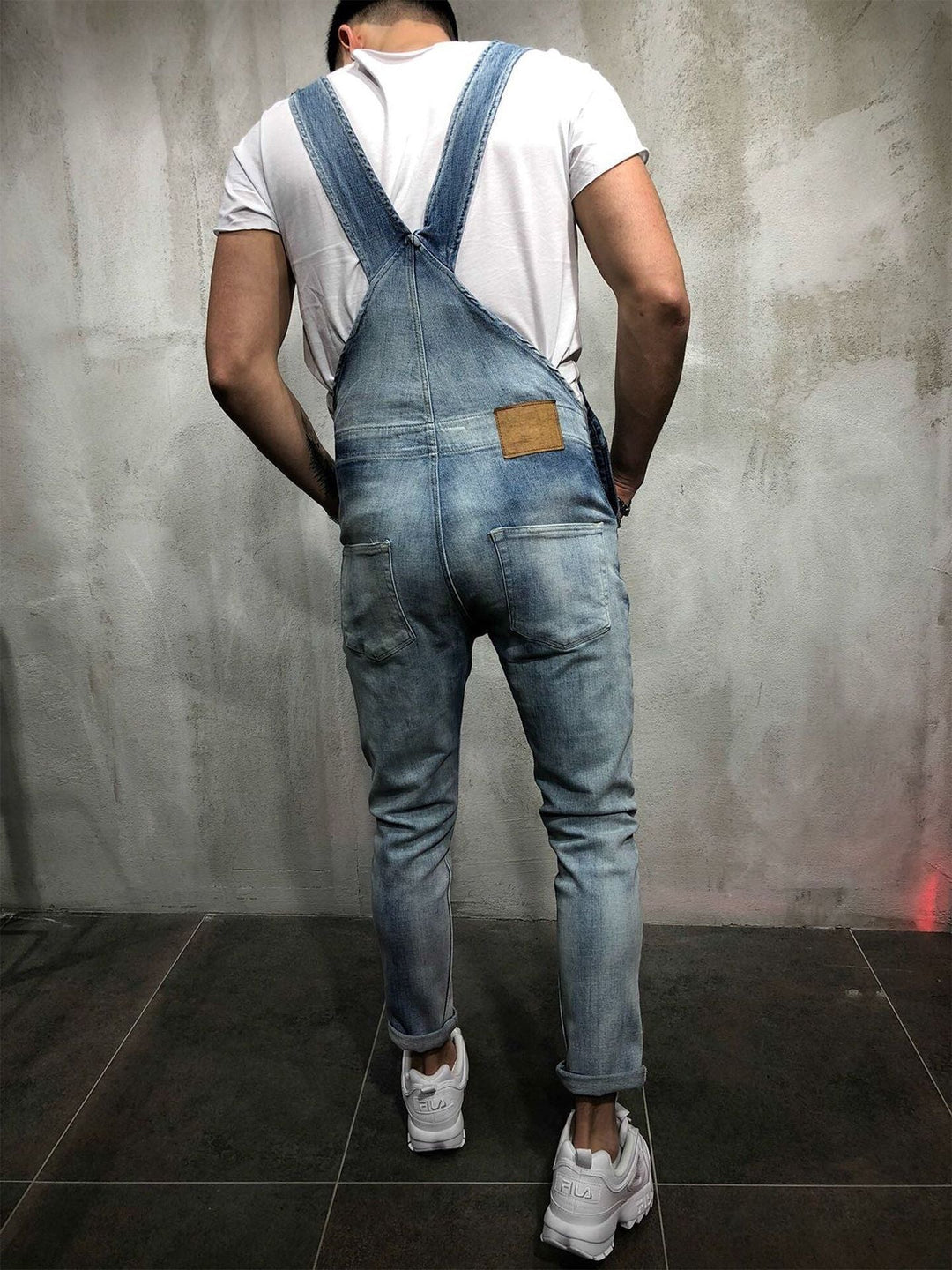 Men's Distressed Skinny Fit Denim Overalls