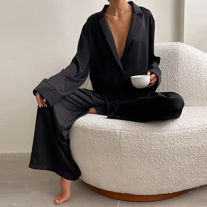 Ultra-Luxe Women’s Silk Wide-Leg Pajama Set-MODAUTLET