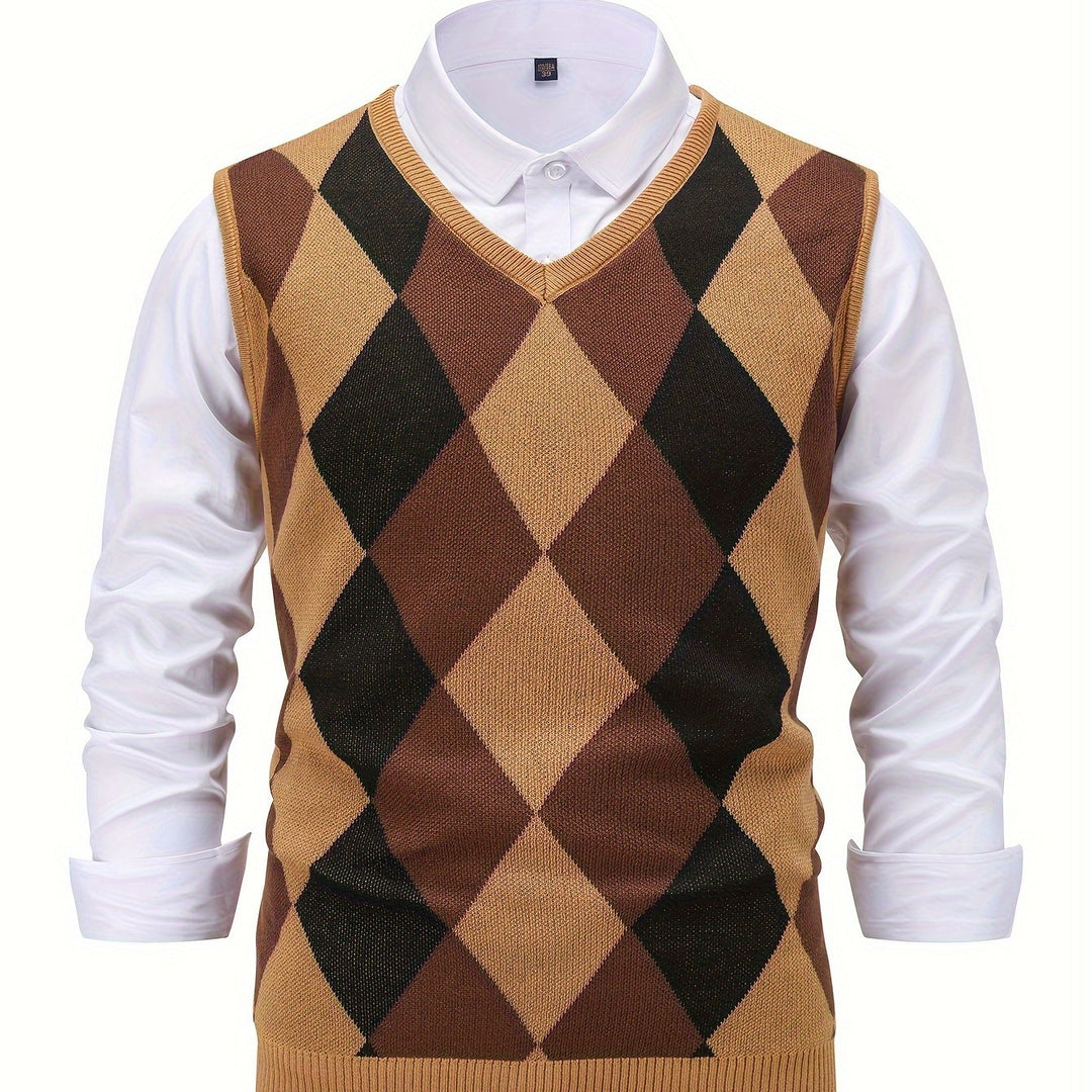Pánská klasická vesta s argyle vzorem