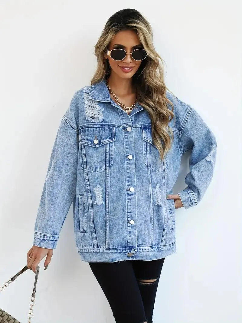 Oversized Denim Jacket Women – Olivia Trendy Jacket Blue