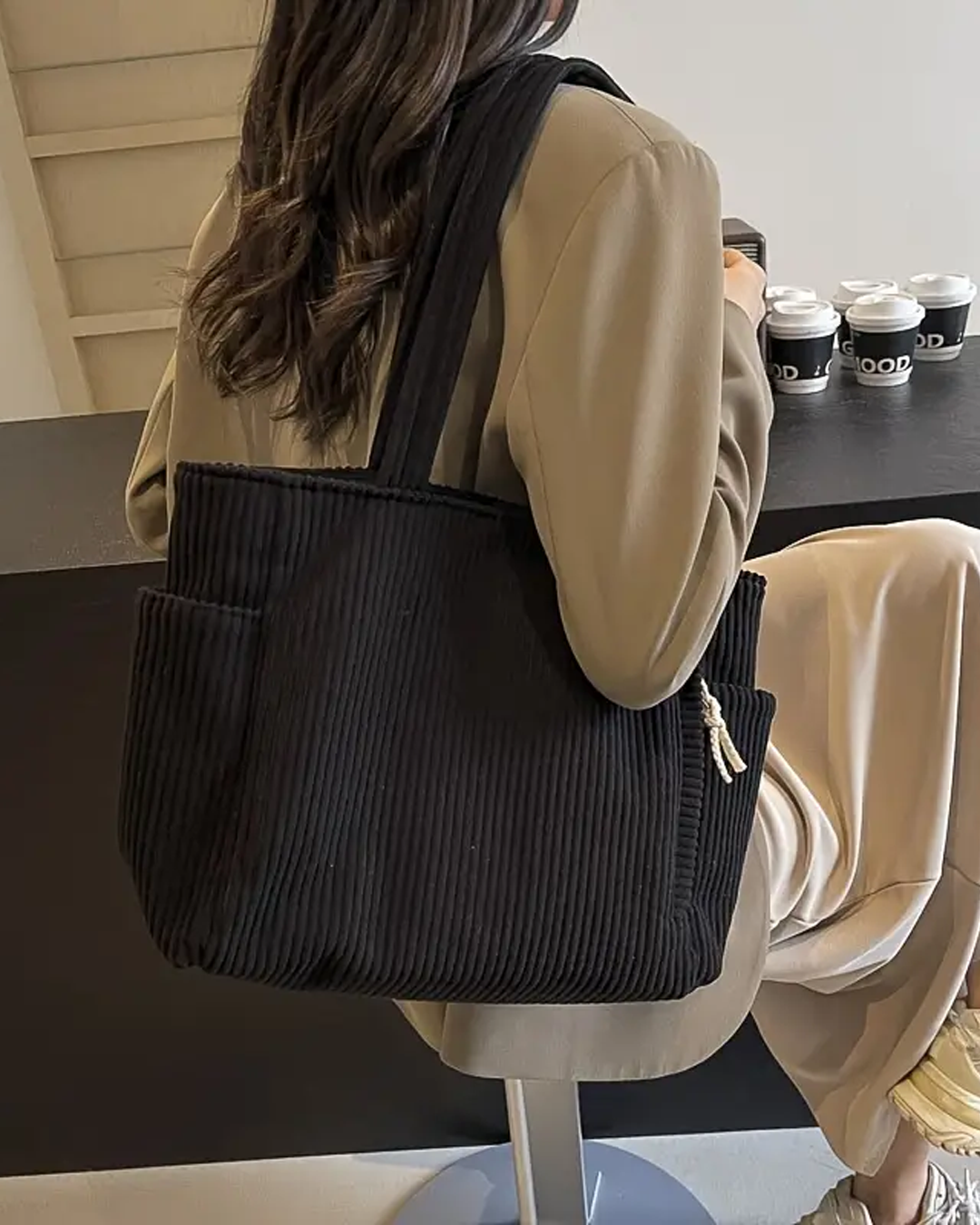 Women's Soft Everyday Tote Bag with Rope Detail-MODAUTLET