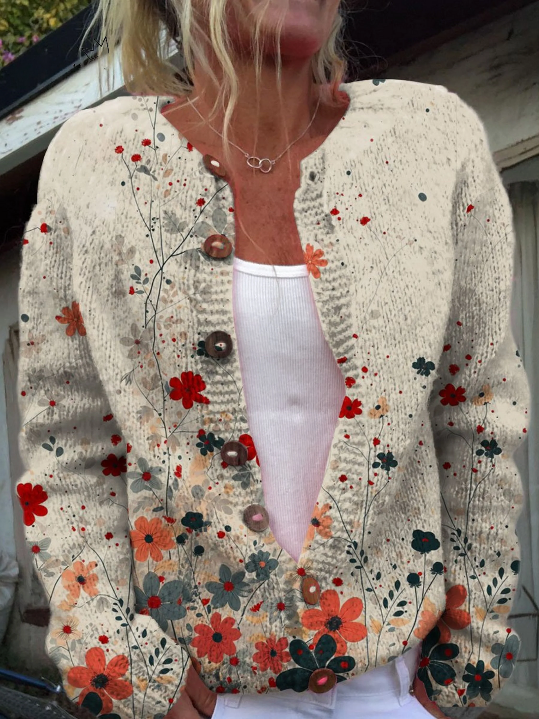 Vintage-Blumen-Kunstdruck | Button-Cardigan für Damen