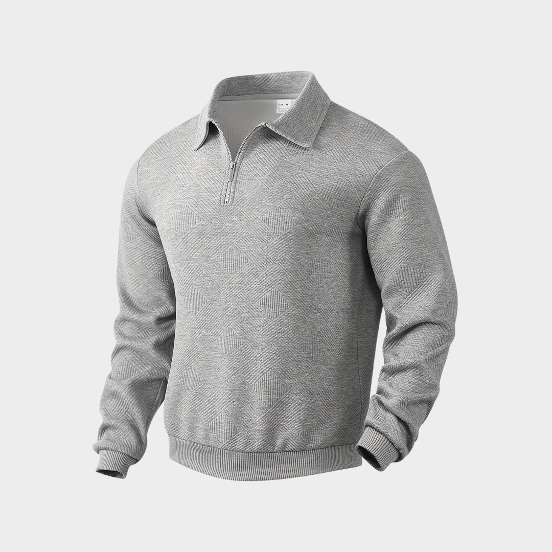 Men's Textured Knit Half-Zip Collared Sweatshirt Gray