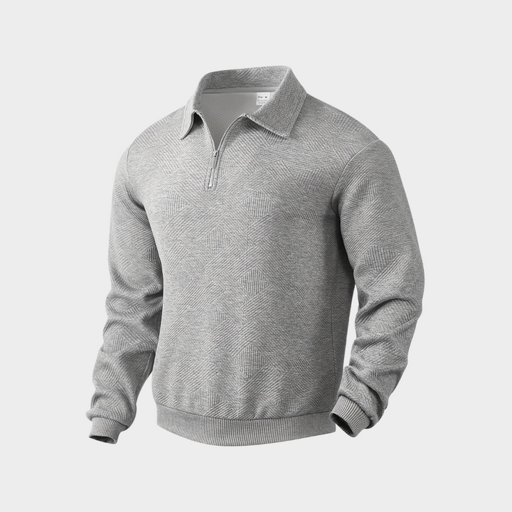 Men's Textured Knit Half-Zip Collared Sweatshirt Gray
