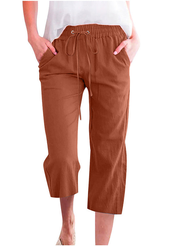 Women's Solid Color Drawstring Casual Cropped Pants