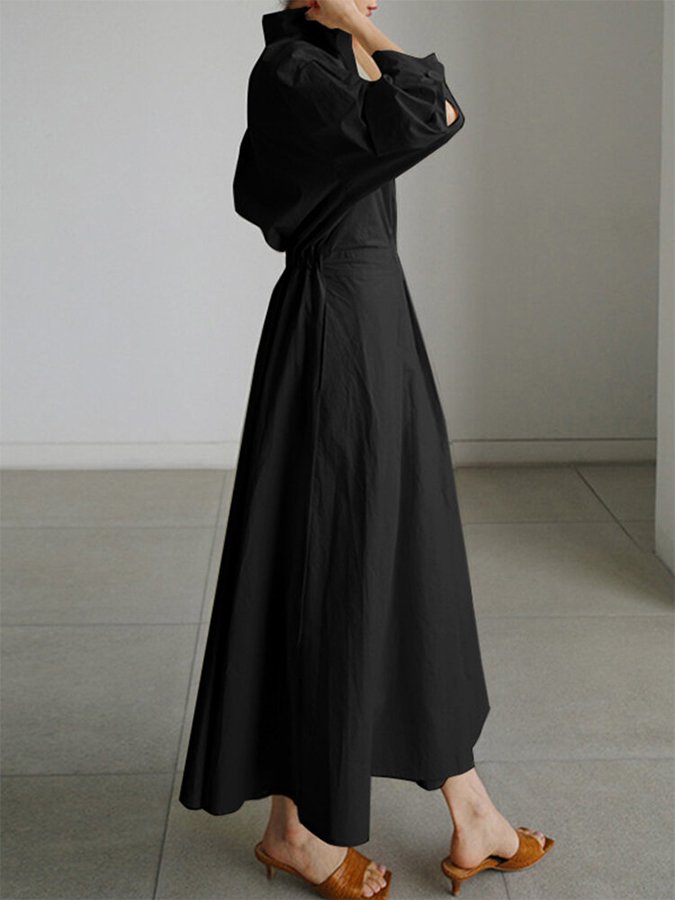Elegant Women's Belted Shirt Maxi Dress