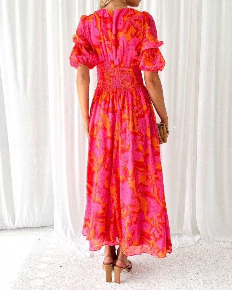 Women's Elegant Red Pink Maxi Dress-MODAUTLET