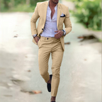 Breathable Linen Suit For Men Summer Two Piece Outfit Yellow