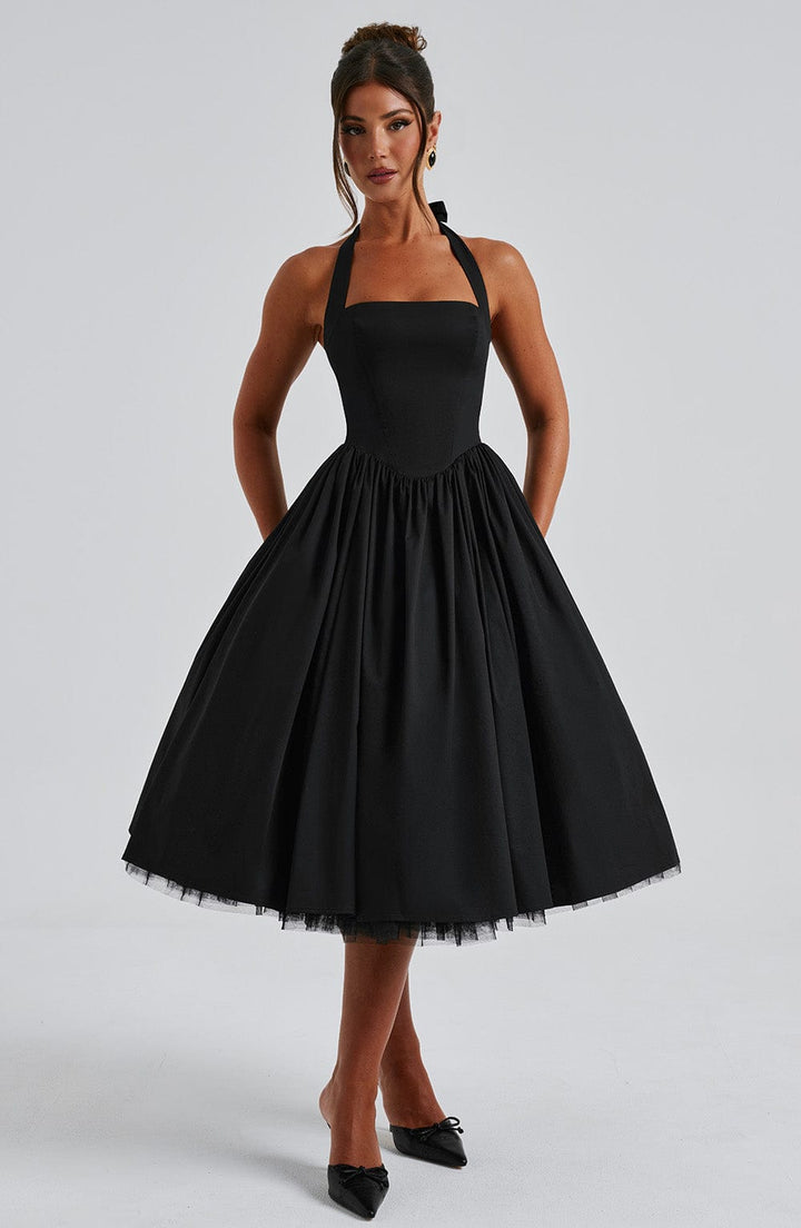 Ariana | Women's Halter Midi Dress for Wedding Guests