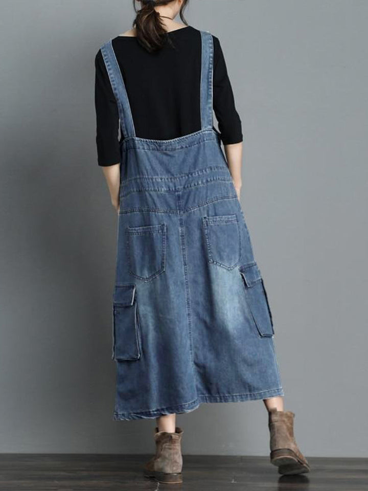 Løs denim overallkjole til kvinder