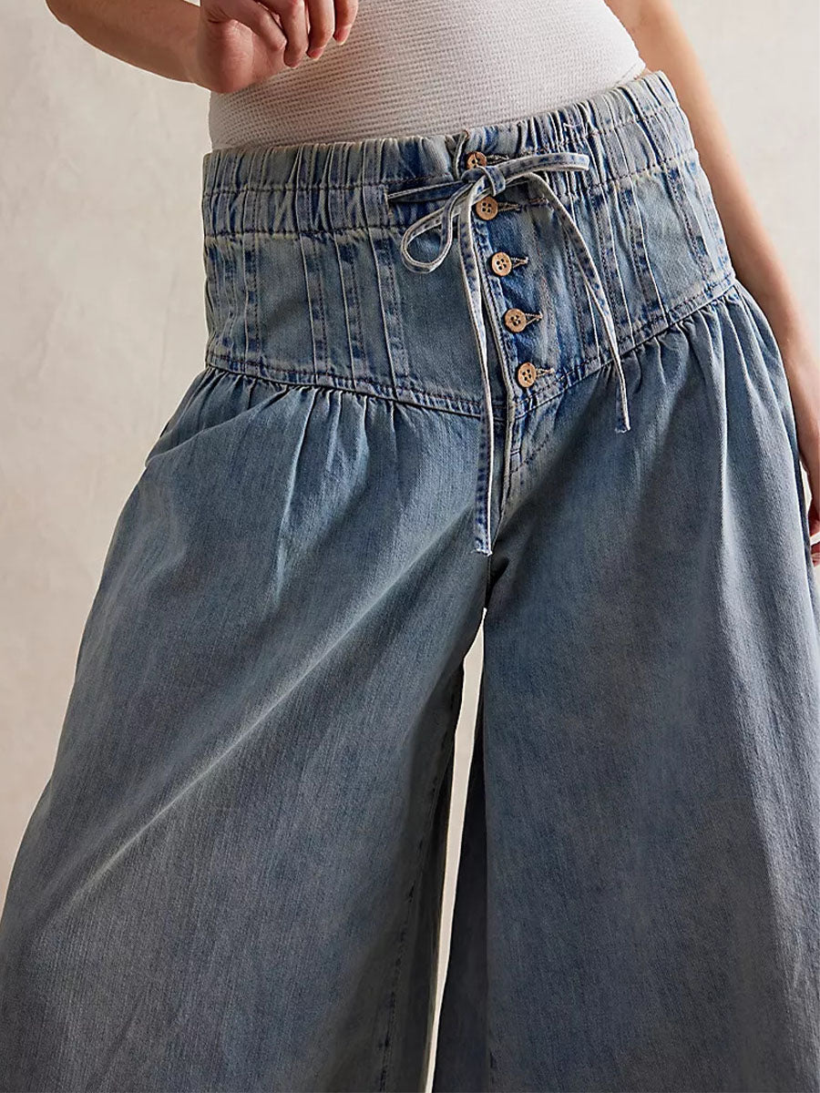 Damskie luźne spodnie dżinsowe o szerokich nogawkach