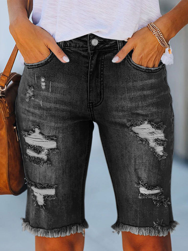 Women's Distressed Ripped Raw Hem Stretchy Denim Shorts