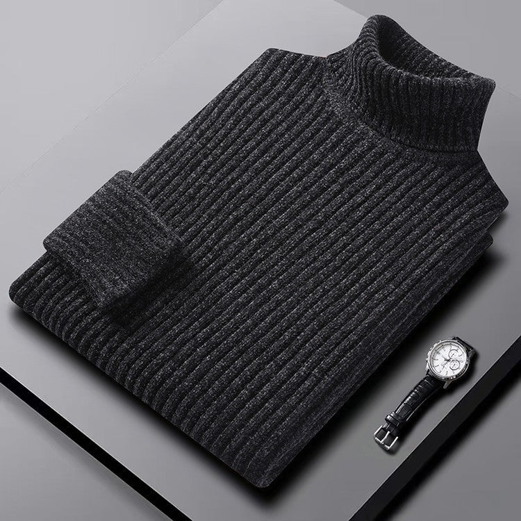 Men's Cozy Ribbed Turtleneck Sweater - Classic Fit Gray