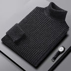 Men's Cozy Ribbed Turtleneck Sweater - Classic Fit Gray
