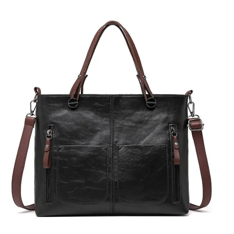 Elegant Leather Shoulder Bag Durable Everyday Companion Black