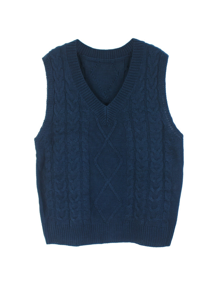 Dámská hřejivá svetrová vesta s copánkovým vzorem a výstřihem do V