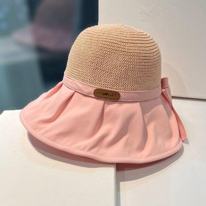 Summer Straw Bow Fisherman Hat with Large Brim for UV Protection