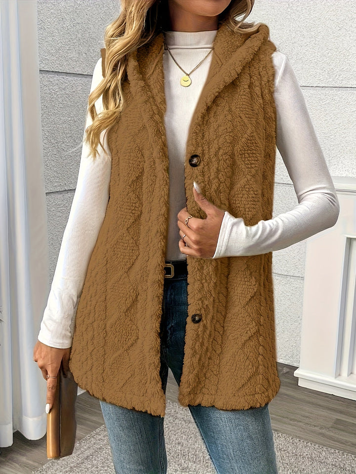 Gilet douillet sans manches à capuche pour femme