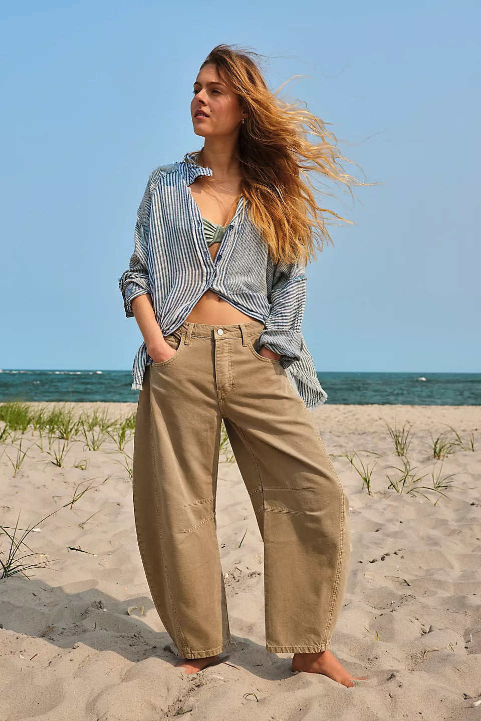 High-Stretch Mid-Rise Barrel Jeans-MODAUTLET
