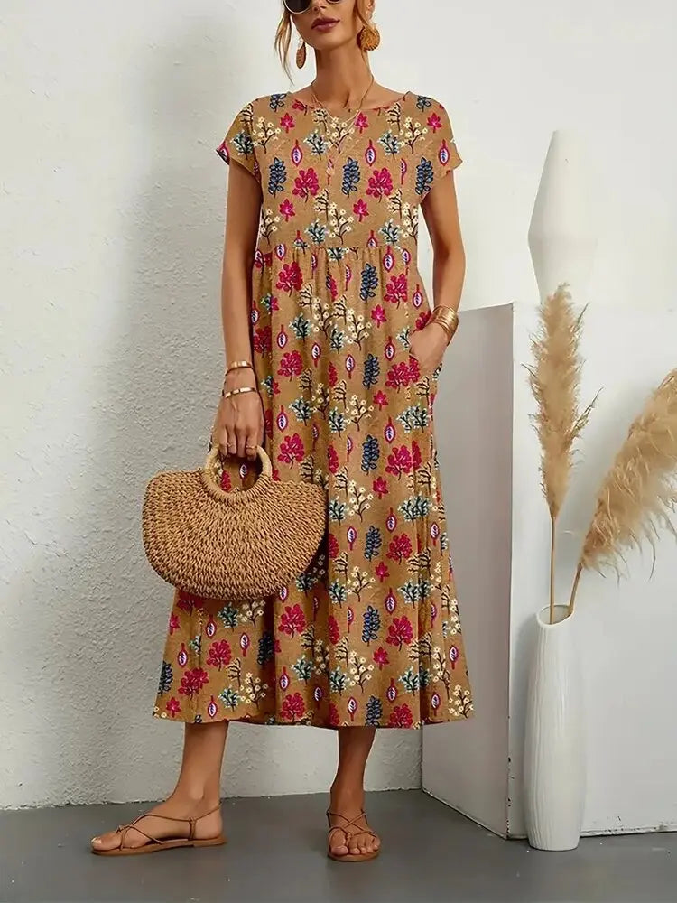 Women's Elegant Floral A-Line Summer Dress-MODAUTLET