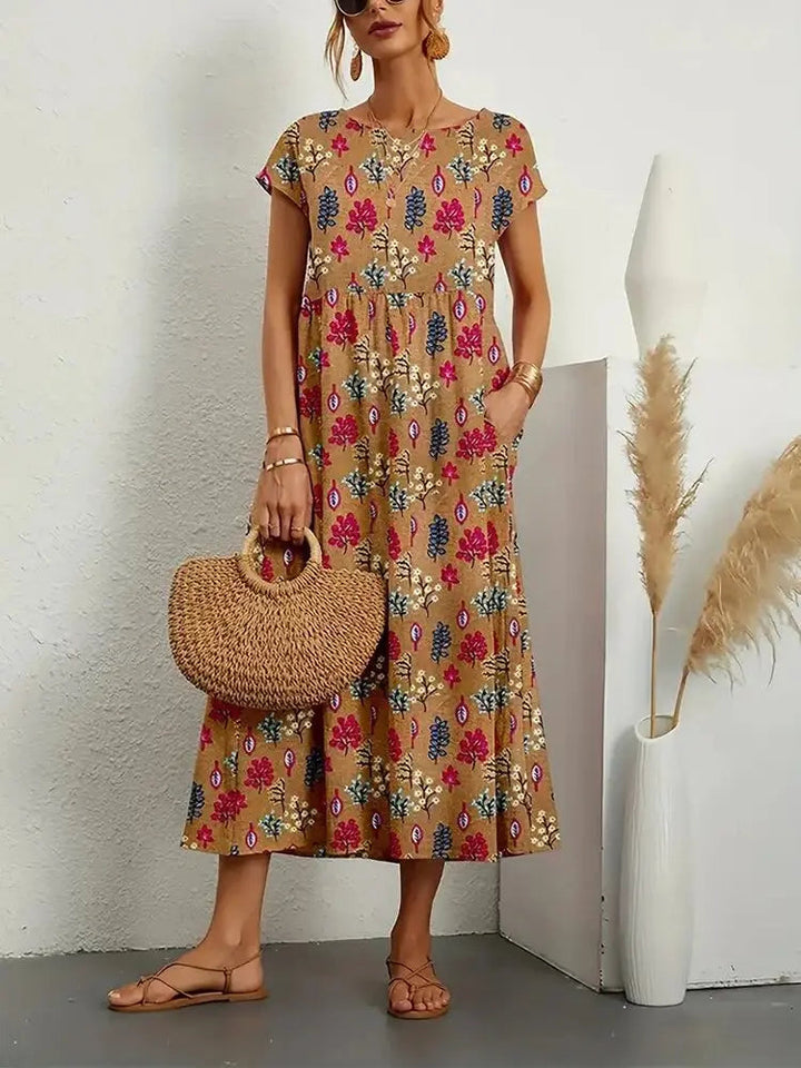 Women's Elegant Floral A-Line Summer Dress-MODAUTLET