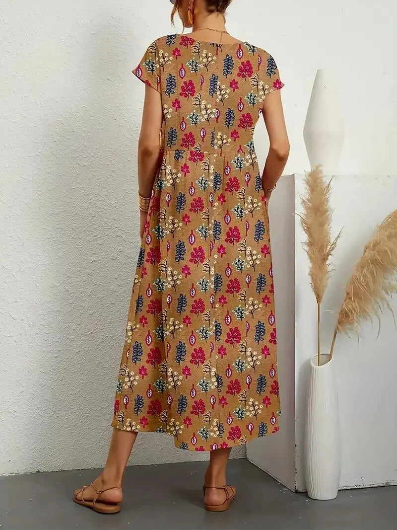 Women's Elegant Floral A-Line Summer Dress-MODAUTLET