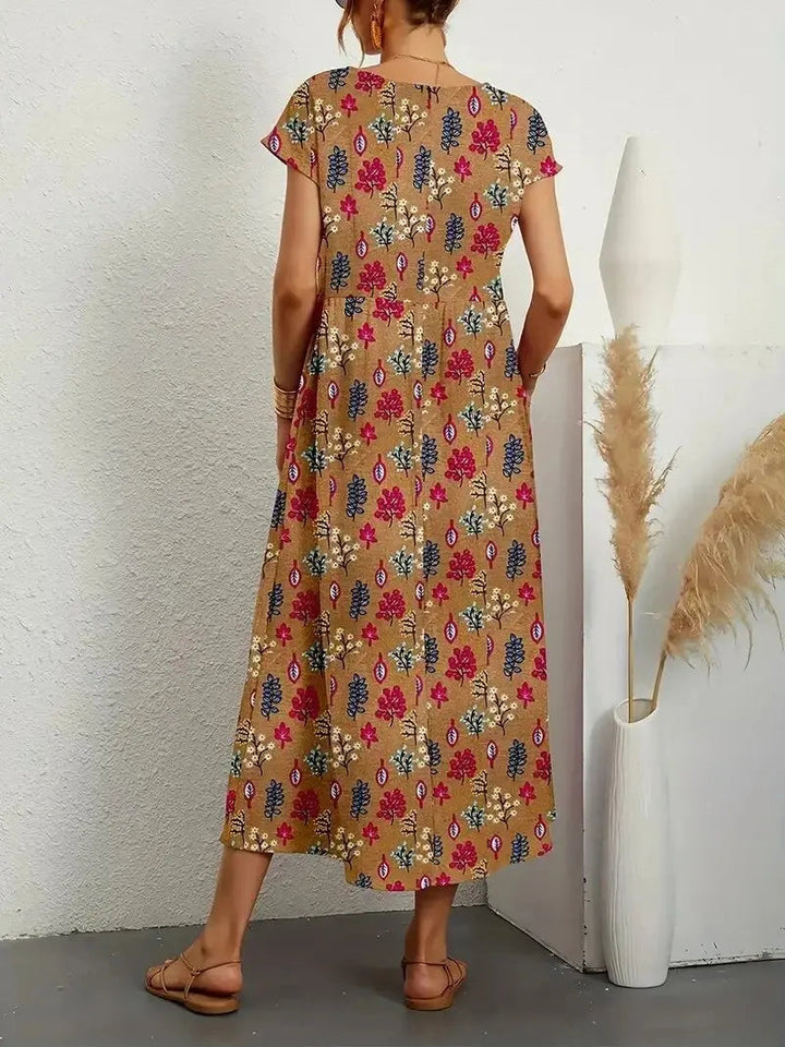 Women's Elegant Floral A-Line Summer Dress-MODAUTLET