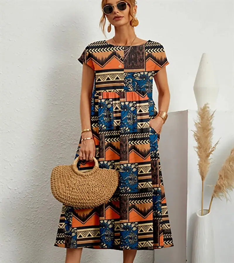 Women's Elegant Floral A-Line Summer Dress-MODAUTLET