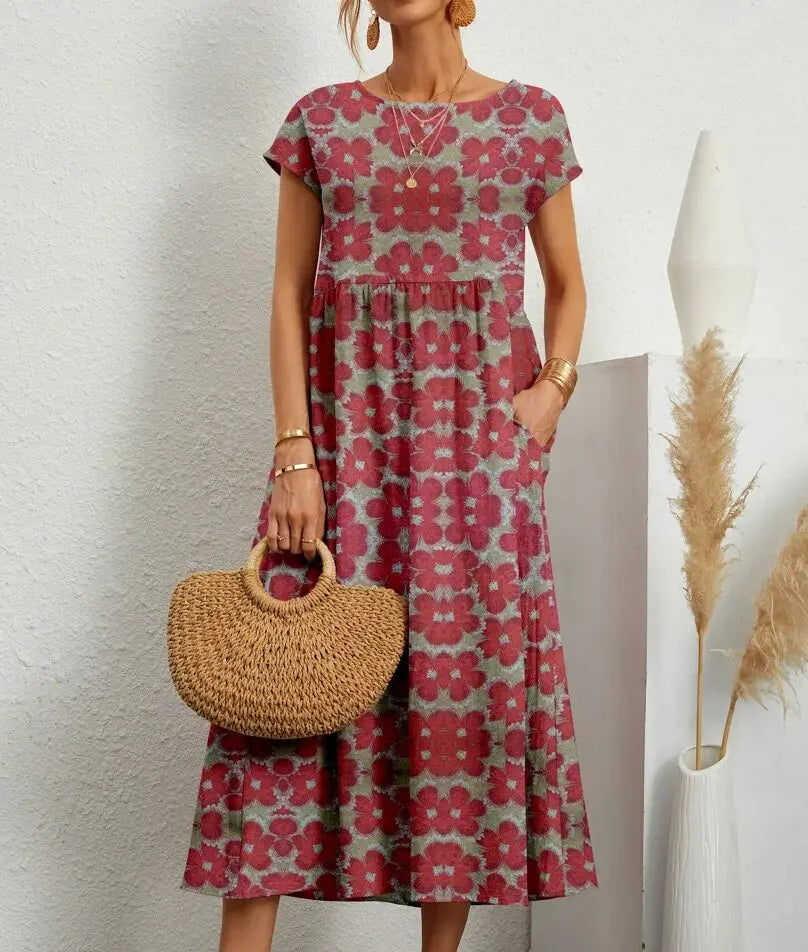 Women's Elegant Floral A-Line Summer Dress-MODAUTLET