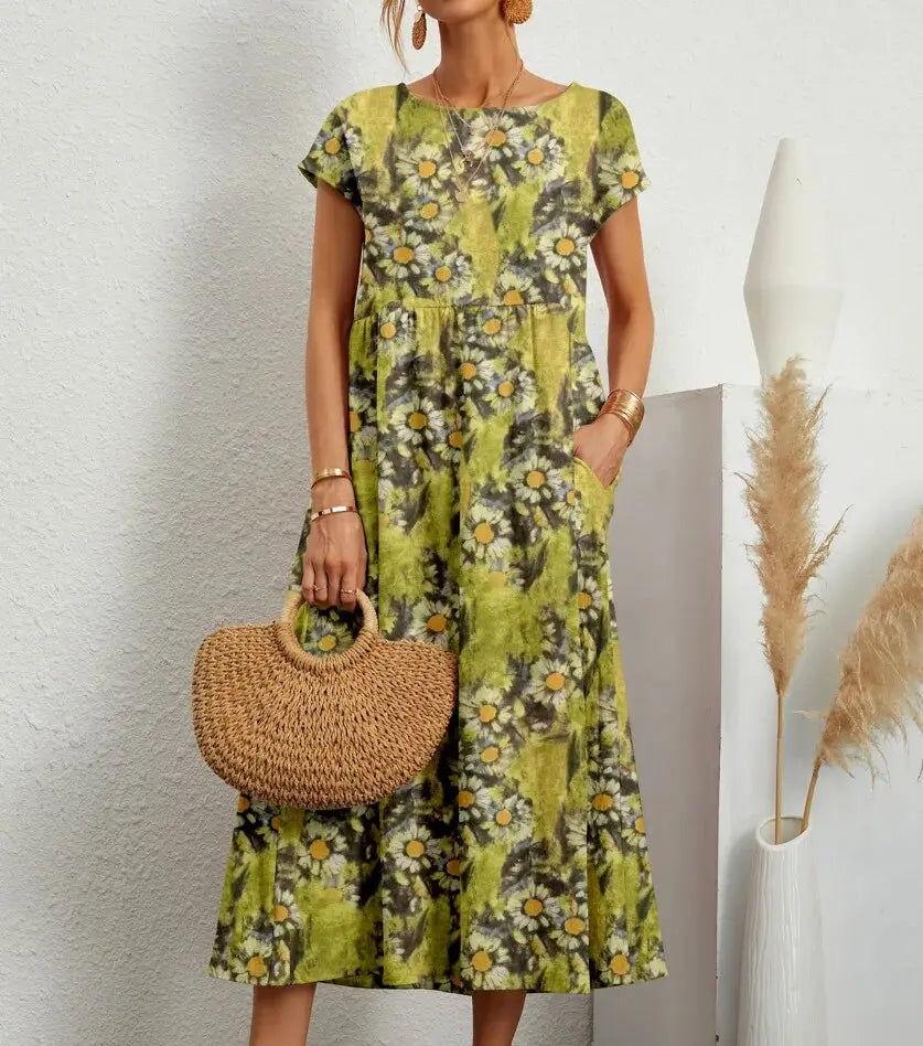 Women's Elegant Floral A-Line Summer Dress-MODAUTLET