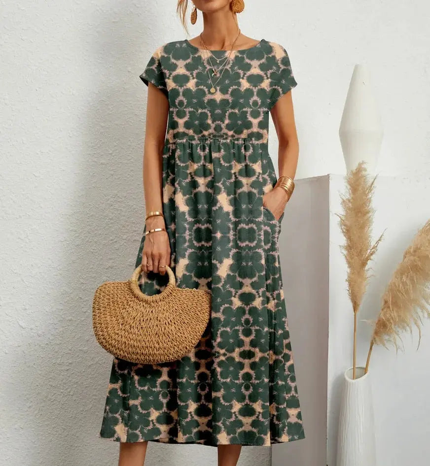 Women's Elegant Floral A-Line Summer Dress-MODAUTLET