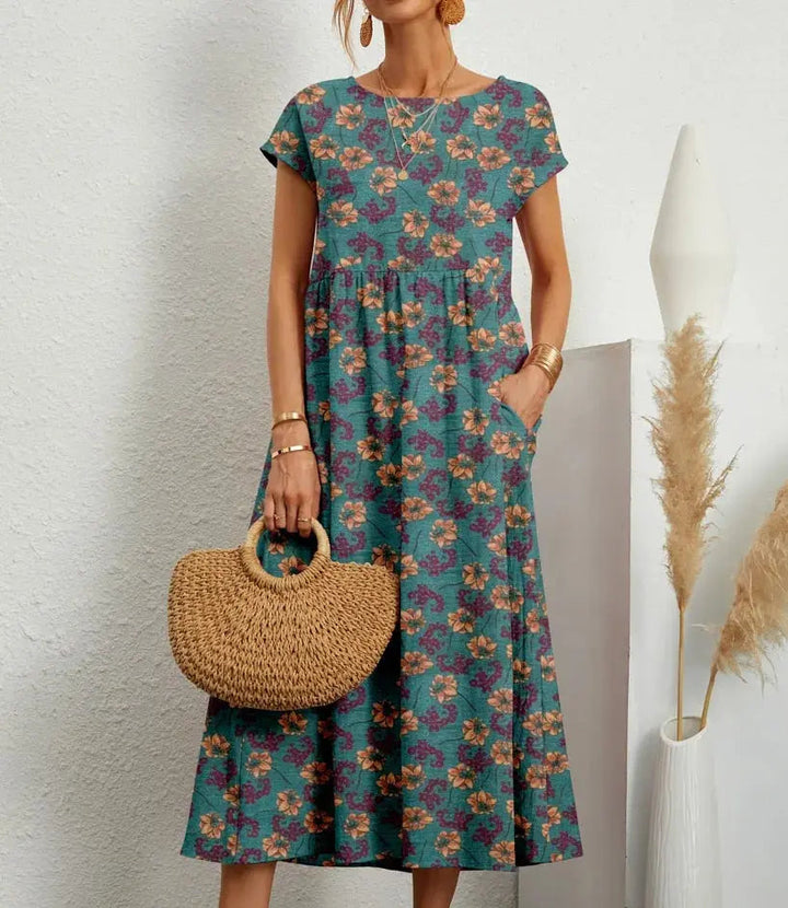 Women's Elegant Floral A-Line Summer Dress-MODAUTLET