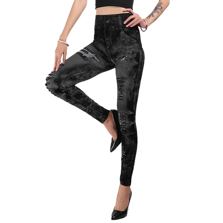 Women's High Waisted Stretch Leggings Imitation Jeans for Casual Wear