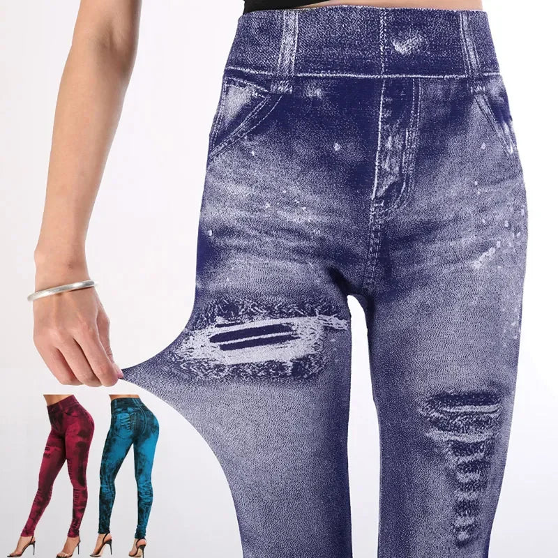 Women's High Waisted Stretch Leggings Imitation Jeans for Casual Wear