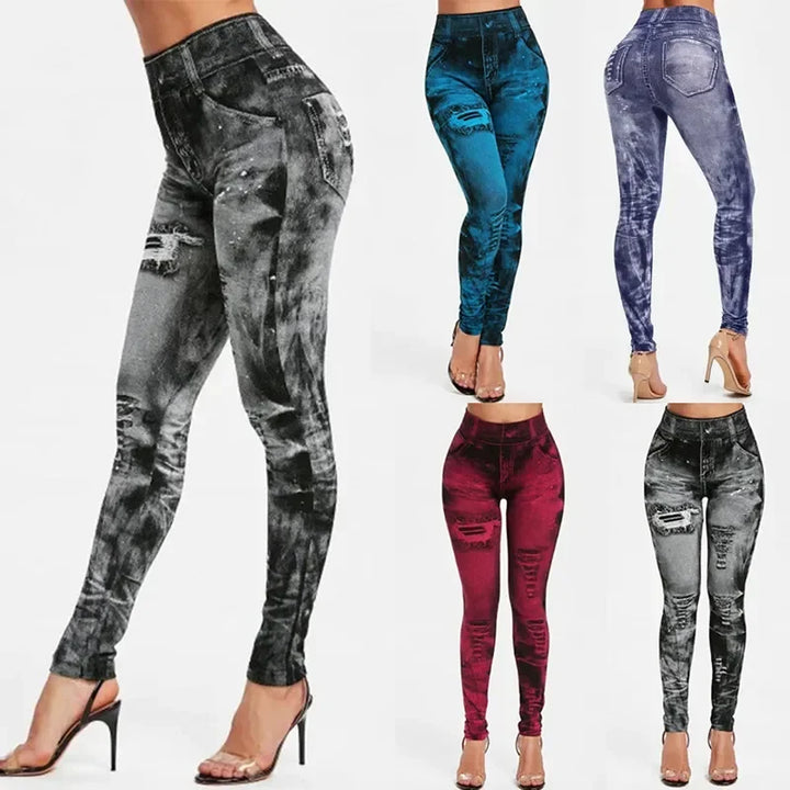 Women's High Waisted Stretch Leggings Imitation Jeans for Casual Wear