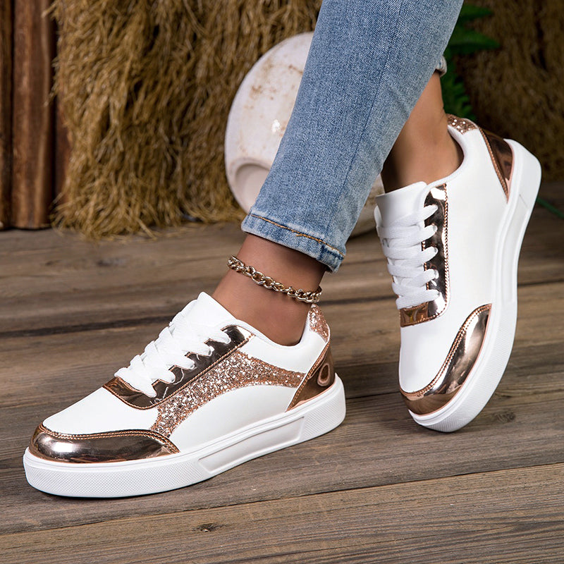 Aaliyah | Women's Glitter Metallic Trim Lace-Up Sneakers-MODAUTLET