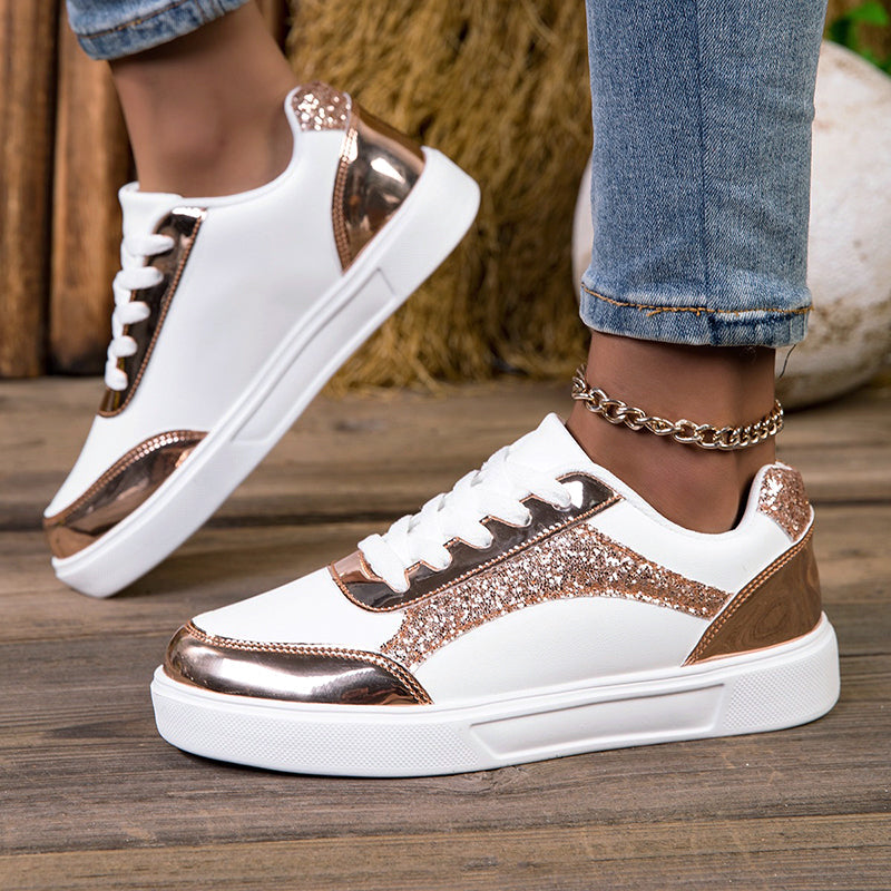 Aaliyah | Women's Glitter Metallic Trim Lace-Up Sneakers-MODAUTLET