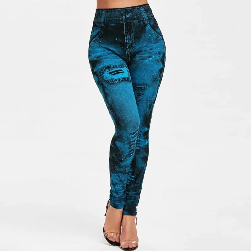 Women's High Waisted Stretch Leggings Imitation Jeans for Casual Wear