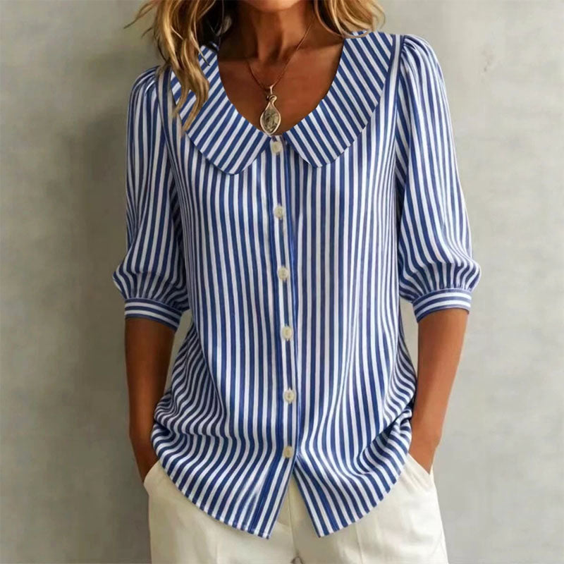 Abbie | Women's Vintage Stripe Button-Up Shirt-MODAUTLET