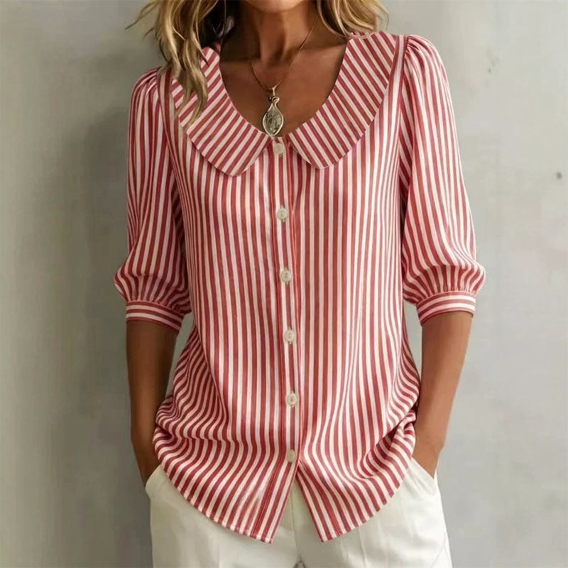 Abbie | Women's Vintage Stripe Button-Up Shirt-MODAUTLET