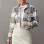 Cropped Plaid Button-Up Jacket