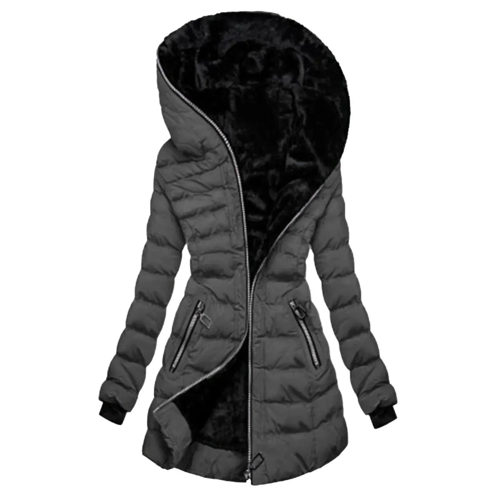 Asymmetrical Hooded Puffer Coat Gray
