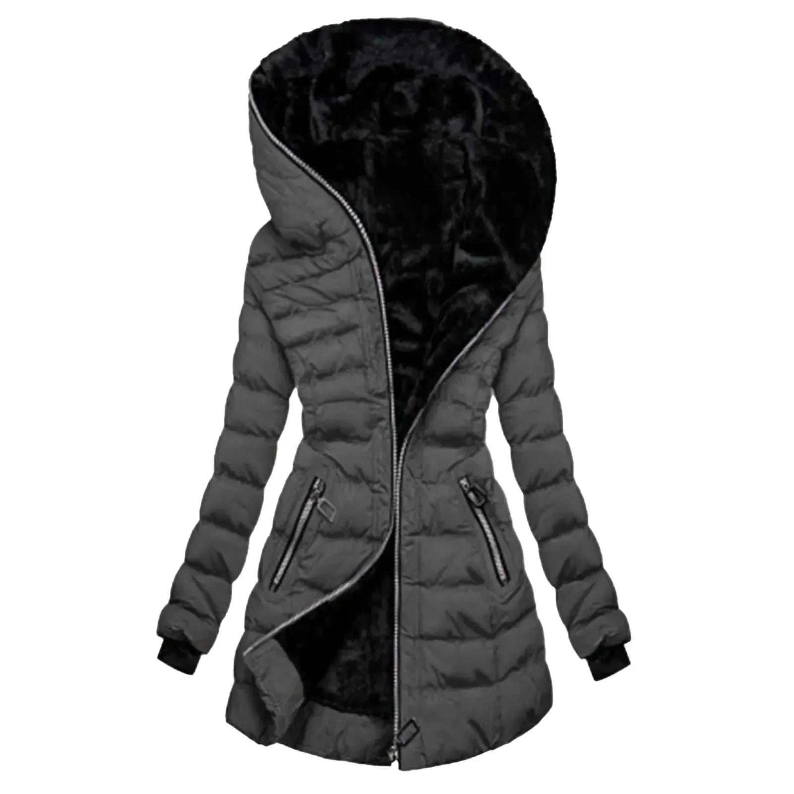 Asymmetrical Hooded Puffer Coat Gray