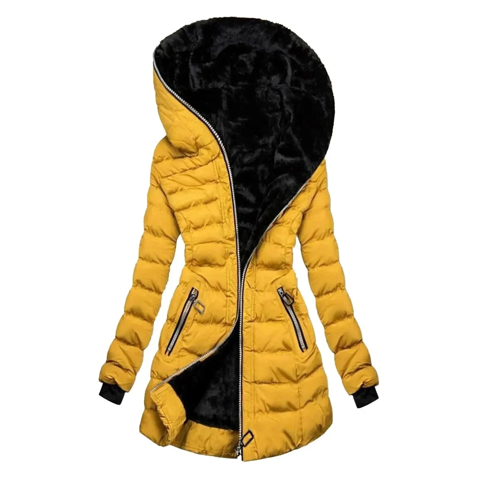 Asymmetrical Hooded Puffer Coat Yellow