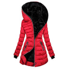 Asymmetrical Hooded Puffer Coat Red
