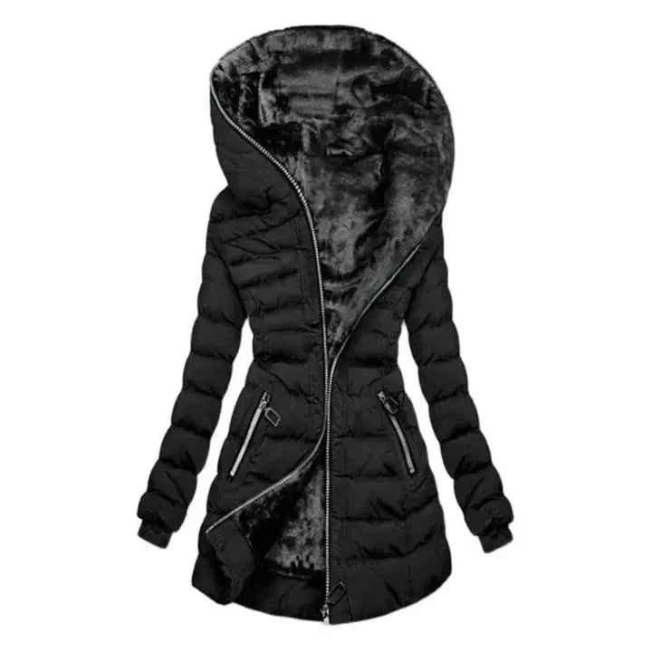 Asymmetrical Hooded Puffer Coat Black